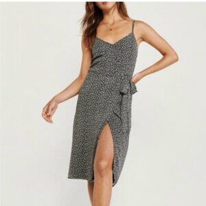 Spaghetti Strap Black Floral Mini Dress with Side Slit